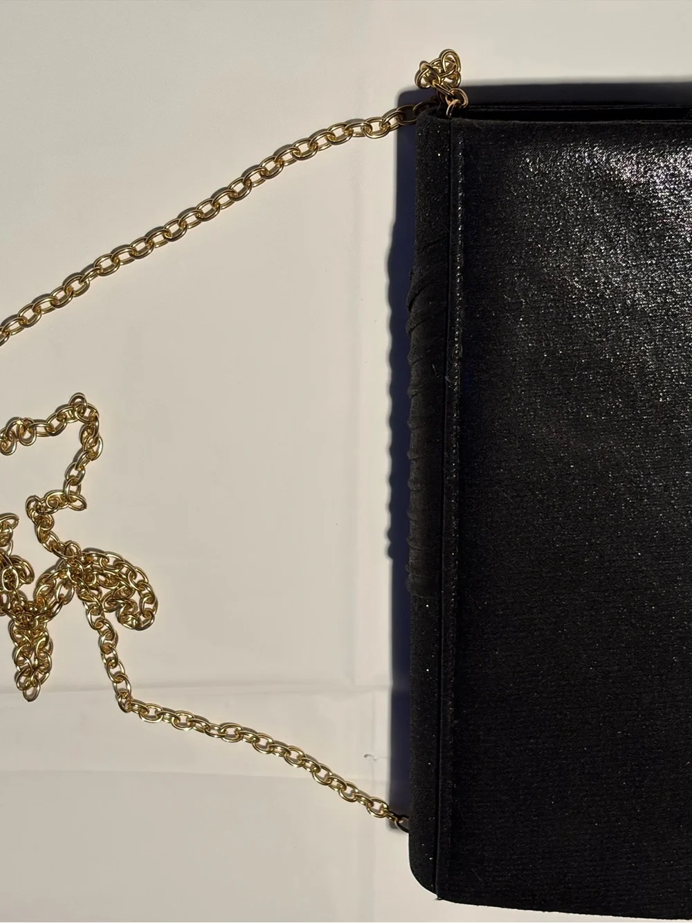 Black Glitter Evening Clutch with Gold Chain Strap